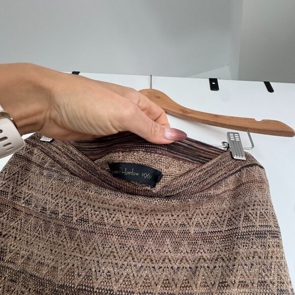 House of Harlow 1960 Metallic Jacquard Knit Pencil Skirt – Brown/Gold – Large - Picture 3 of 4
